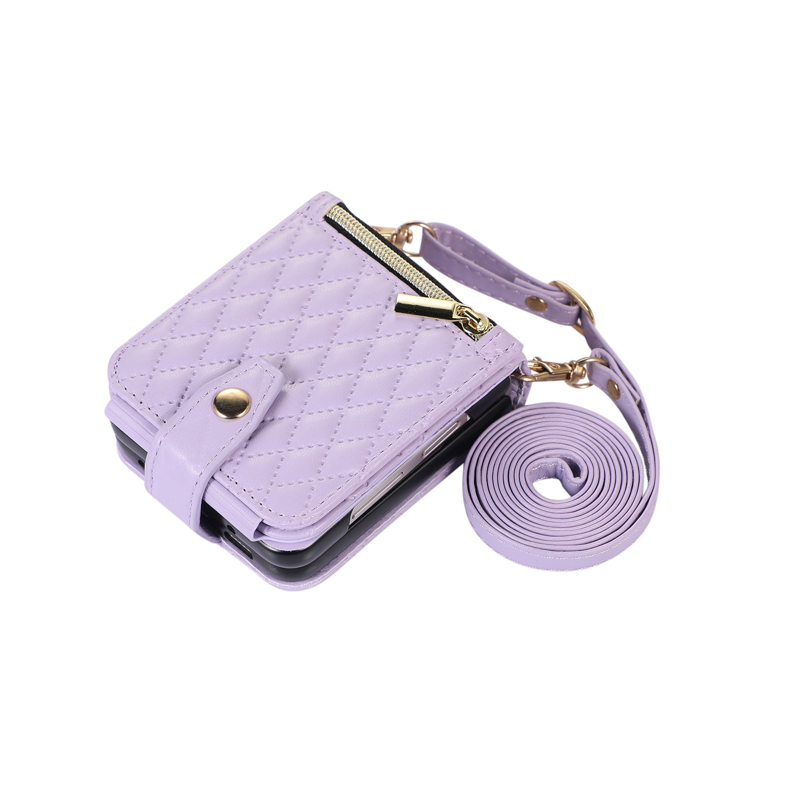 TECH CIRCLE Cover for Samsung Galaxy Z Flip5 Case with Shoulder Strap+Wristlet, Elegant Phone Handbag Design Multiple Card Slots Pocket Wallet Case for Galaxy Z Flip 5 Full Protective Shell-Lavender