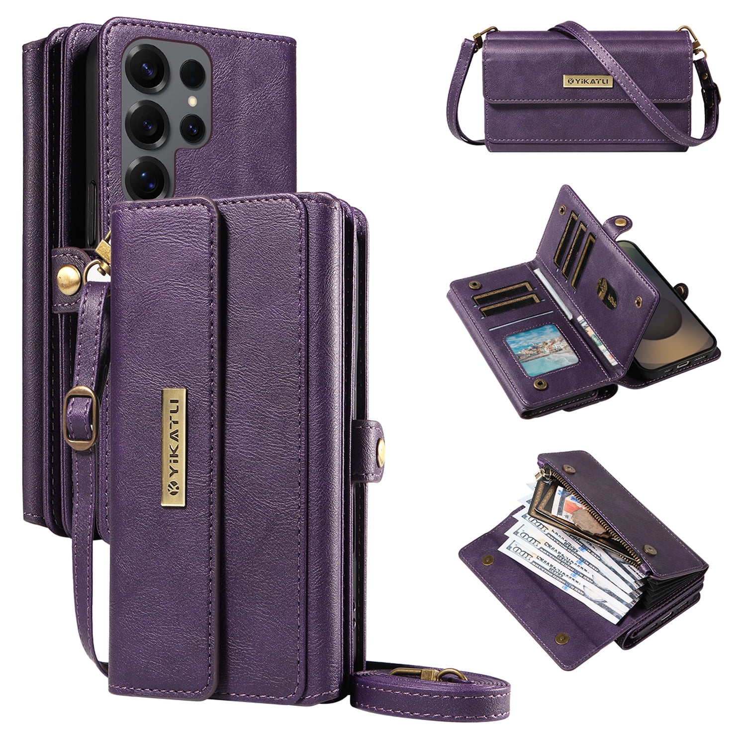 TECH CIRCLE Crossbody Phone Case for Galaxy A16 5G with Flip Wallet, RFID Blocking, Compatible with Wireless Charging, PU Leather Heavy-Duty Protective Fold Stand Case, Purple