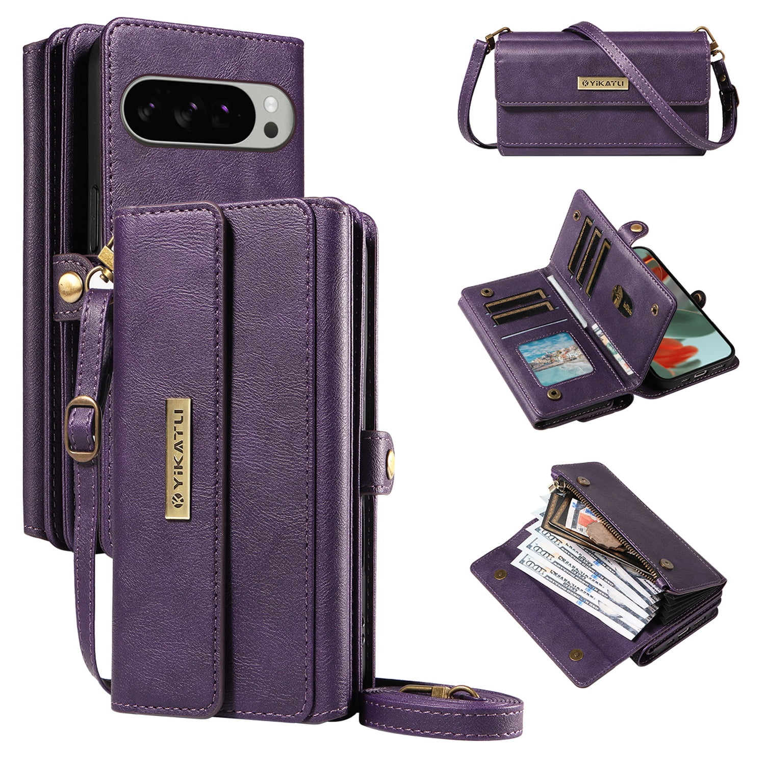 TECH CIRCLE Crossbody Phone Case for Google Pixel 8 with Flip Wallet, RFID Blocking, Compatible with Wireless Charging, PU Leather Heavy-Duty Protective Fold Stand Case, Purple