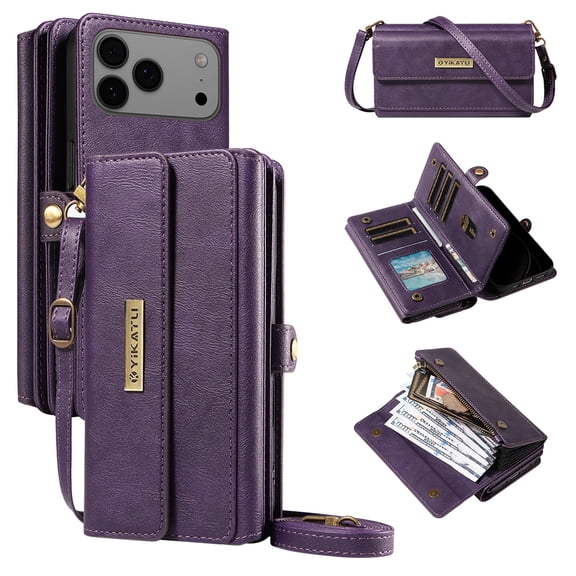 TECH CIRCLE Crossbody Phone Case for iPhone XS and iPhone X with Flip Wallet, RFID Blocking, Compatible with Wireless Charging, PU Leather Heavy-Duty Protective Fold Stand Case, Purple