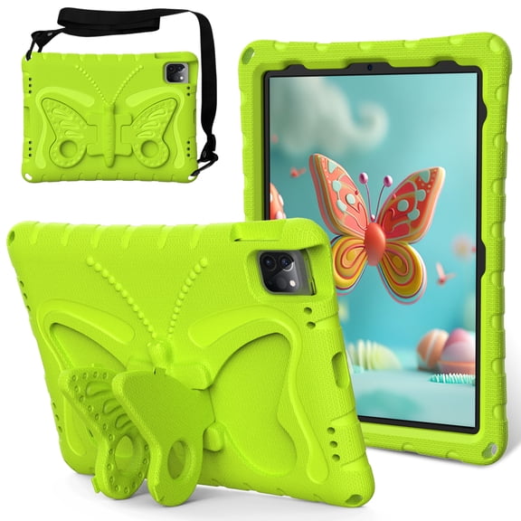 TECH CIRCLE Cute Butterfly Case for Apple iPad 6th/5th Generation /iPad Air 2/1 Case 9.7 Inch - Portable Tablet Case with Shoulder Strap, Wings Fold to Create Stand, Lightweight Kids Case, Green