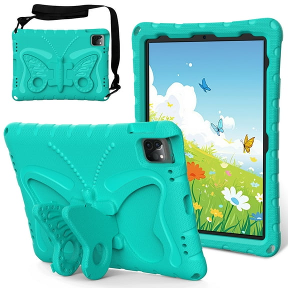 TECH CIRCLE Cute Butterfly Case for Apple iPad Mini 5th Generation & iPad Mini 4/3/2/1 Case 7.9 Inch - Portable Tablet Case with Shoulder Strap, Wings Fold to Create Stand, Lightweight Kids Case, Mint