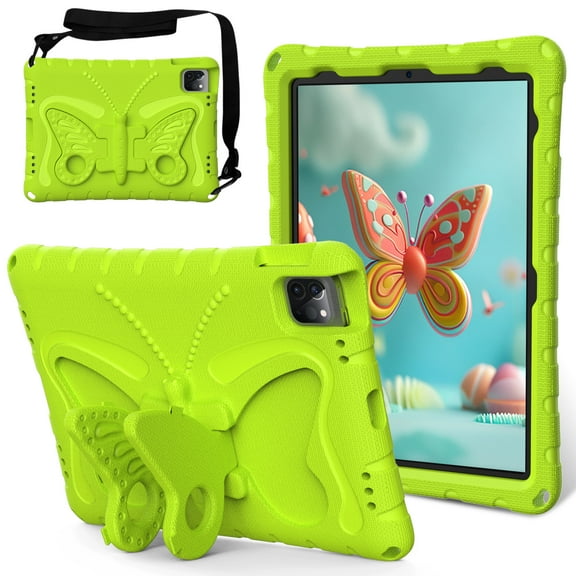 TECH CIRCLE Cute Butterfly Case for Apple iPad Mini 6th Generation (2021) 8.3 Inch - Portable Tablet Case with Shoulder Strap, Wings Fold to Create Stand, Lightweight Case for Kids/Girls/Boys, Green
