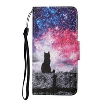 TECH CIRCLE Cute Cartoon PU Leather Case for Galaxy S25 Ultra - Flip Wallet Case with Wrist Strap, 2 Card Slots an 1 Cash Pocket, Protective, Slim Fit and Lightweight, Cat Galaxy