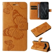 TECH CIRCLE Cute Embossed Butterfly PU Leather Phone Case for Google Pixel 10 Pro XL (6.8") - PU Leather Protective Lightweight Flip Wallet Case with Wrist Strap, Stand Feature, Yellow