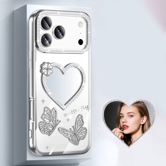 TECH CIRCLE Cute Embossed Butterfly Phone Case for iPhone 12 Pro (6.1", 2020) with Makeup Mirror, Anti-Scratch Tempered Glass Shock-absorbing TPU Protective Slim Cover for Women, Silver