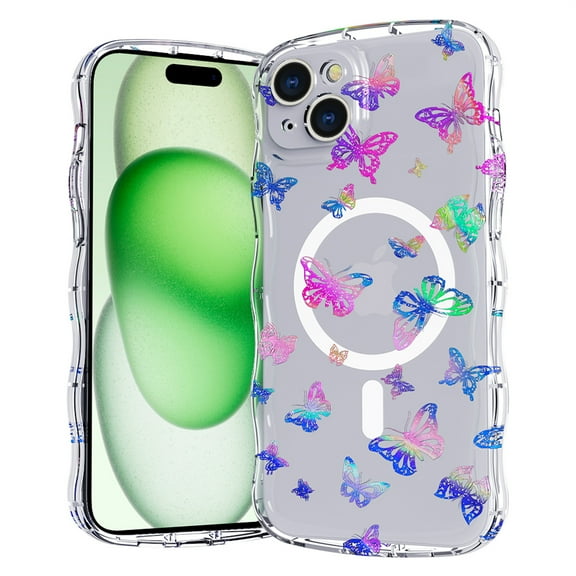 TECH CIRCLE Cute Case for iPhone 15 Pro Max (6.7") 2023 Cell Phone with Wave Edge, Compatible with MagSafe Accessory, Screen Camera Protection, Shockproof Protective Cove, Colorful Butterfly