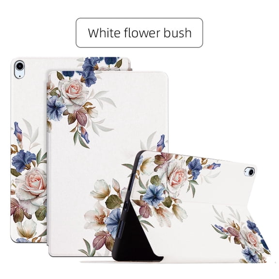 TECH CIRCLE Cute Flower Case for iPad 11" (A16) 2025 and iPad 10.9" (10th Generation) 2022, Slim Folio Case with Stand for Hands-Free Viewing, PU Leather Protective Thin Cover, White Flower Bush
