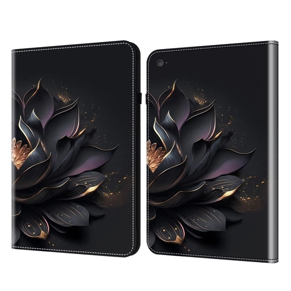 TECH CIRCLE Cute Folio Case for iPad Mini (5th/4/3/2/1 Gen) 7.9" with Card Slots, Built-in Stand, Auto Sleep Wake, Elastic Pencil Loop, Elastic Band, PU Leather Protective Slim Cover, Black Flower