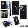 thumbnail image 1 of TECH CIRCLE Cute Shiny Flip Wallet Case with Wrist Strap for Galaxy S25 (2025 Release) 6.2", Built-in Stand, 9 Card Slots, Zipper Pocket, PU Leather Protective Lightweight Cover, Black, 1 of 8