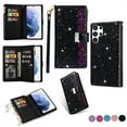 thumbnail image 1 of TECH CIRCLE Cute Shiny Flip Wallet Case with Wrist Strap for Galaxy S25 Ultra (2025 Release) 6.9", Built-in Stand, 9 Card Slots, Zipper Pocket, PU Leather Protective Lightweight Cover, Black, 1 of 8