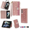 thumbnail image 1 of TECH CIRCLE Cute Shiny Flip Wallet Case with Wrist Strap for Galaxy Z Fold 4 (2022 Release) 7.6", Built-in Stand, 9 Card Slots, Zipper Pocket, PU Leather Protective Lightweight Cover, Rosegold, 1 of 9