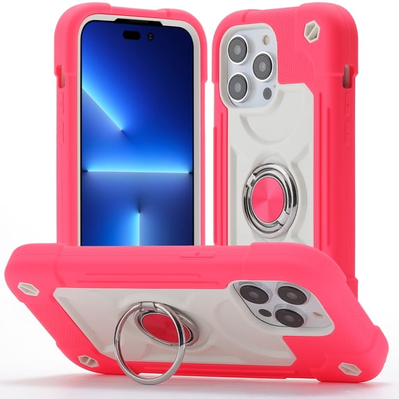 TECH CIRCLE Cute Shockproof Case for iPhone 16 Pro (6.3") with Rotating Kickstand / Ring Holder, Hands-Free Viewing, Secure Grip, Reinforced Corners Raised Edges for Drop/Scratch Protection, Rose