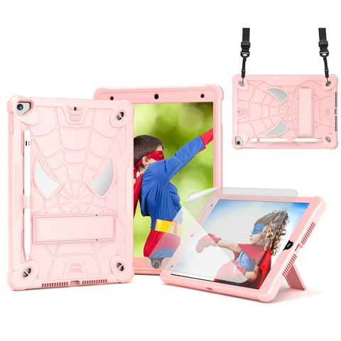 TECH CIRCLE Cute Spider Case for Apple 10.2-inch iPad, iPad 9th/8th/7th Generation Case 2021/2020/2019 Release - Heavy Duty Protection Shockproof Rugged Cover with Stand / Shoulder Strap, Rosegold