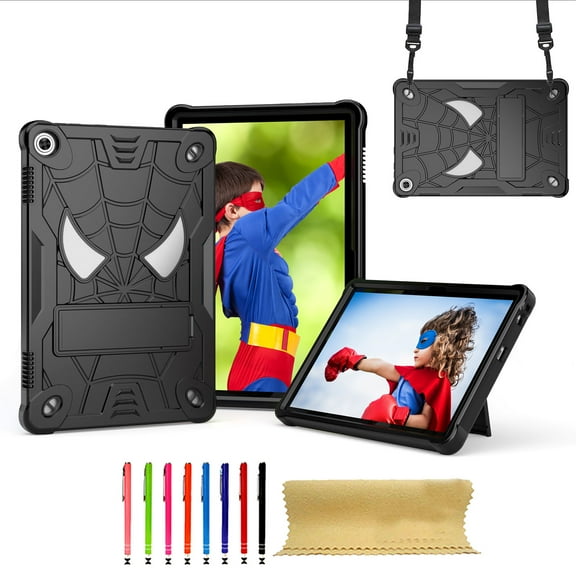 TECH CIRCLE Cute Spider Case for Lenovo Tab M10 (3rd Generation)  10.1" Tablet, Model TB-328F Case - Heavy Duty Protection Shockproof Rugged Kids Cover with Sturdy Stand / Shoulder Strap, Black
