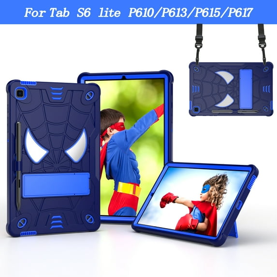 TECH CIRCLE Cute Spider Case for Samsung Galaxy Tab S6 Lite 10.4" Tablet 2020 (Model SM-P610 /SM-P615) - Heavy Duty Protection Protective Rugged Kids Cover Case with Stand / Shoulder Strap, Navy+Blue