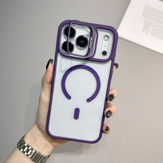 TECH CIRCLE Designed for iPhone 17 Magnetic PC+TPU Hybrid Case Compatible with MagSafe Adjustable Camera Stand Military Grade Protection Rugged Shockproof Cover Lens Protector,Darkpurple