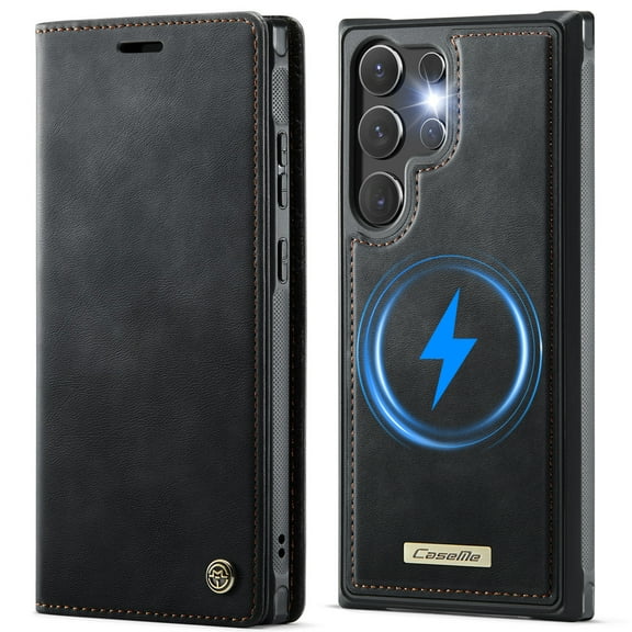 TECH CIRCLE Detachable Case for Samsung Galaxy S25 Ultra, Support Wireless Charging, Magnetic Wallet Non-Slip TPU Cover with Card Slots, Kickstand & RFID Protection, Black