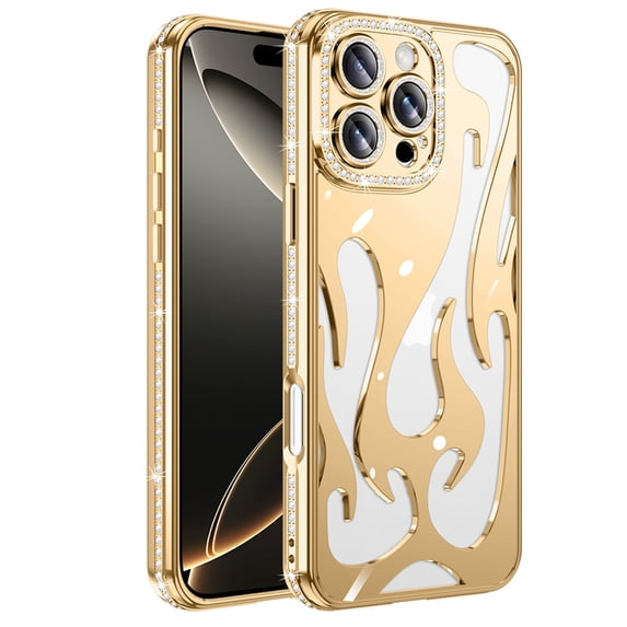 TECH CIRCLE Electroplated TPU Phone Case For iPhone 11 Pro Max (2019) 6.5", Bling Case with Crystal Rhinestones, Hollow-out Design, Heat Dissipation, Lightweight Slim Fit Protective Cute Case, Gold