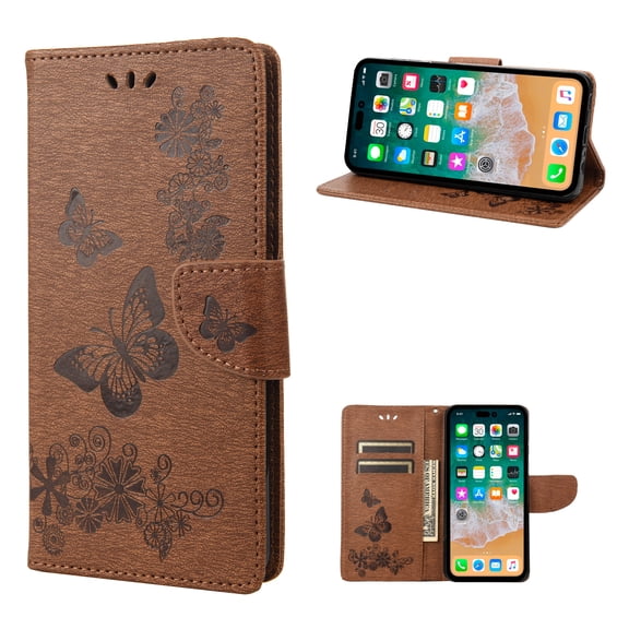TECH CIRCLE Embossed Butterfly Case for 2022 iPhone 14 Pro Max (6.7") - Foldable Stand Lightweight Flip Cute Case (Brown)