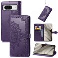 thumbnail image 1 of TECH CIRCLE Embossed PU Leather Wallet Phone Case for Google Pixel 8 6.2 inch,Full Protection Magnetic Clasp Flip Stand Card Slots Shockproof Protective Google Pixel 8 Cover with Hand Strap,Purple, 1 of 7