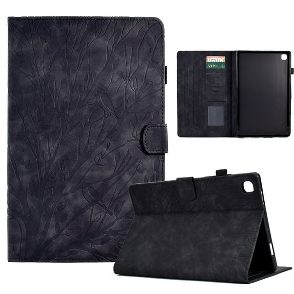 TECH CIRCLE Embossed Tree Case for Samsung Galaxy Tab S6 Lite Tablet 10.4" (2024/2022/2020) - Lightweight Folio Case with Stand /Auto Sleep Wake /Card Slots, Protective Slim Cute Cover, Black