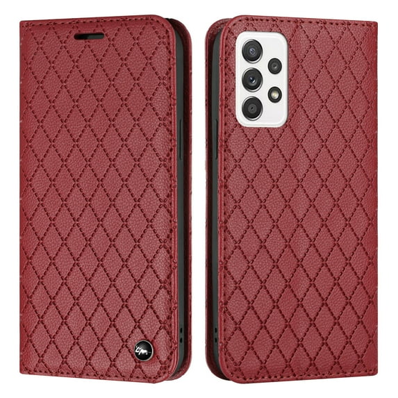 TECH CIRCLE Embossing Design Leather Phone Case for Samsung Galaxy A23 4G,Magnetic Closure Folio Flip RFID Blocking Card Slots Wallet Shockproof Protective Cover,Red