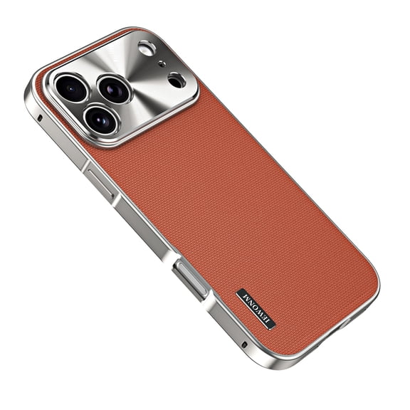 TECH CIRCLE Fabric Back Cover for iPhone 17 Pro Hard Frame Shock-Absorbent Anti-Scratch Non-Slip Magnetic Wireless Charging Metal Case, Brown
