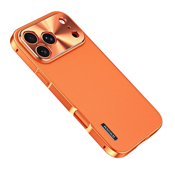 TECH CIRCLE Fabric Back Cover for iPhone 17 Pro Max Hard Frame Shock-Absorbent Anti-Scratch Non-Slip Magnetic Wireless Charging Metal Case, Orange