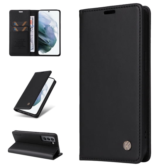 TECH CIRCLE Fit for Samsung Galaxy S22 Plus Wallet Case with ID Credit Card Slots & Cash Pocket, Full Protection Plain Leather Magnetic Flip Kickstand Phone Case Cover,Black