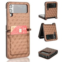 TECH CIRCLE Flip Case for Samsung Galaxy Z Flip 3,Plaid Embossed PU Leather with Shockproof Card Slot Case for Samsung Galaxy Z Flip 3 6.7 inch,Brown