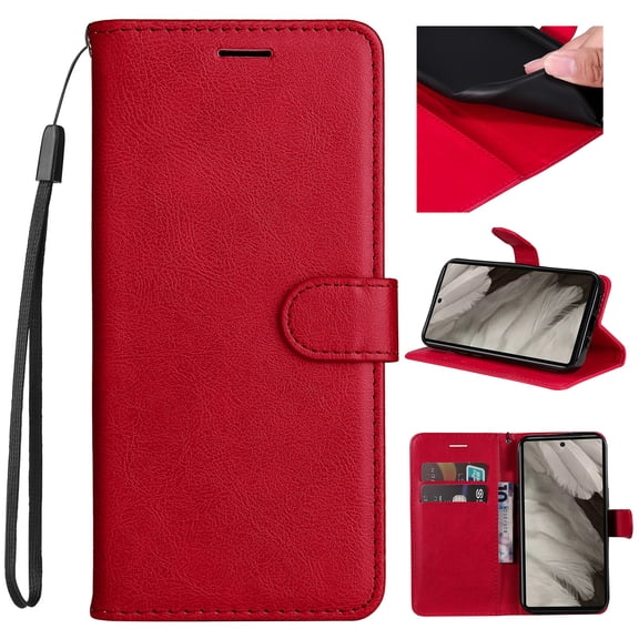TECH CIRCLE Flip Wallet Case for Google Pixel 10 /10 Pro (6.3", 2025 Release) - PU Leather Slim Fit Folio Fold Stand Protective Card Holder Phone Case with Wrist Strap, Red