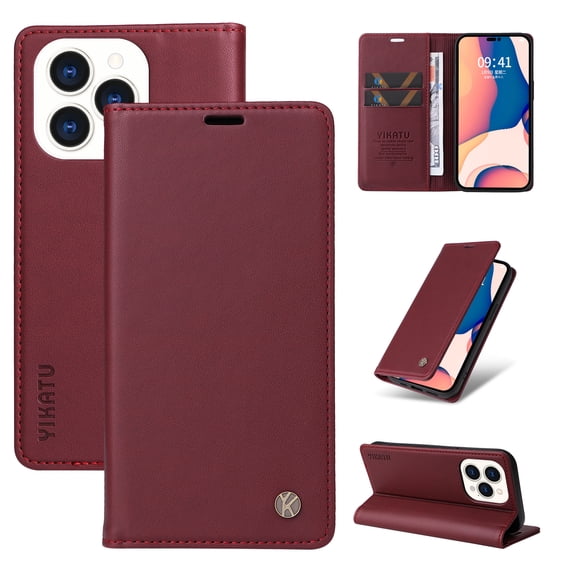TECH CIRCLE Flip Wallet Case For iPhone 13 Pro Max,360 Protection Solid Color PU Leather Soft TPU Shockproof Magnetic Closure Card Kickstand Cover.For iPhone 13 Pro Max,Winered