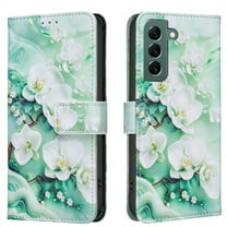 TECH CIRCLE Flip Wallet Phone Case for Galaxy S22 (6.1", 2022) with Credit Card/Cash Slot, Stand Feature, Beatiful Floral Pattern PU Leather Protective Anti Scratch Lightweight Case, Magnolia