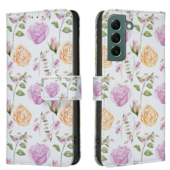 TECH CIRCLE Flip Wallet Phone Case for Galaxy S23 Plus (6.6", 2023) with Credit Card/Cash Slot, Stand Feature, Beatiful Floral Pattern PU Leather Protective Lightweight Case, Purple Yellow Roses