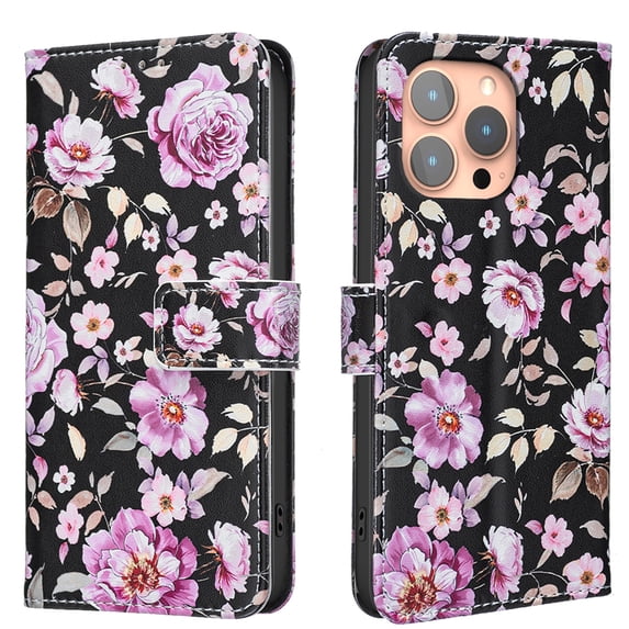 TECH CIRCLE Flip Wallet Phone Case for iPhone 17 Air (6.5", 2025) with Credit Card/Cash Slot, Stand Feature, Beatiful Floral Pattern PU Leather Protective Lightweight Cute Case, Pink Flowers