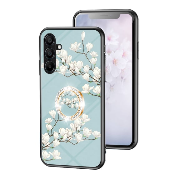 TECH CIRCLE Flower Pattern Case for Samsung Galaxy A35,Slim Shockproof TPU Bumper Phone with Built-in 360 Rotatable Ring Holder Kickstand Cover for Galaxy A35 5G,Mint