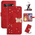 thumbnail image 1 of TECH CIRCLE Flower Pattern Wallet Case for Google Pixel 8, Sparkle Rhinestone Butterfly PU Leather Magnetic Clasp Kickstand Card Slots Cover with Crossbody Wrist Strap for Google Pixe 8,Red, 1 of 13