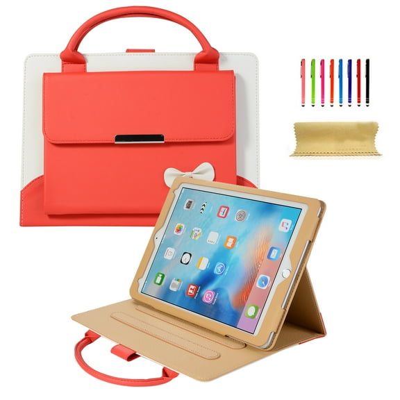TECH CIRCLE Folio Case for Apple iPad (10th Generation) 10.9" 2022 Model, Cute Bowknot PU Leather Protective Case with Auto Sleep Wake/Adjustable Stand Angles/Top Handle/Big Front Pocket for Kids, Red