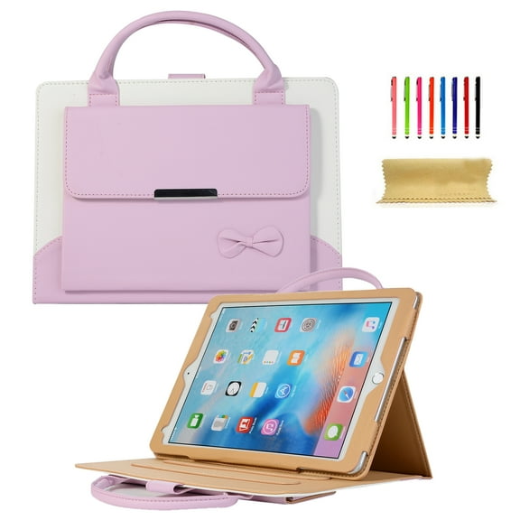 TECH CIRCLE Folio Case for Apple iPad Mini 7.9" (5th Generation/4/3/2/1), Cute Bowknot Case with Auto Sleep/Wake, Adjustable Stand Angles, Top Handle, Big Pocket, PU Leather Protective Case, Purple