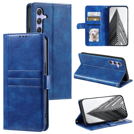 TECH CIRCLE Folio Case for Samsung Galaxy A15 (6.5") 2023 Phone - Protective Flip Fold Case with Wrist Strap, Built-in Stand & Card Slots Holders, Lightweight Portable Phone Cover, Blue
