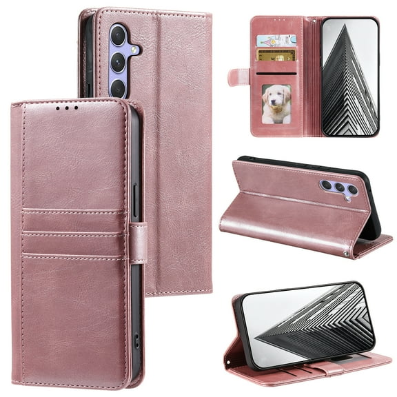 TECH CIRCLE Folio Case for Samsung Galaxy Note 10+ Plus (6.8") 2019 Phone - PU Leather/TPU Premium Fold Case [Built-in Stand & Card Slots] Protective Portable Carrying Case with Wrist Strap, Rosegold
