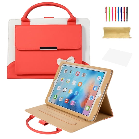 TECH CIRCLE Folio Case for iPad Mini 8.3" (A17 Pro/6th Generation) 2024/2021 Model, Cute Bowknot Case with Auto Sleep/Wake, Adjustable Stand, Top Handle, Big Pocket, PU Leather Protective Case, Red