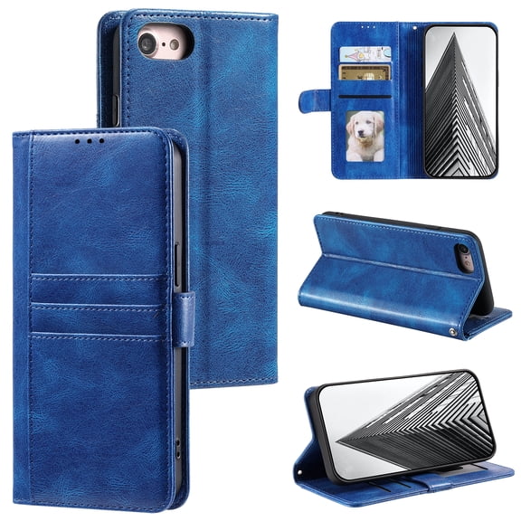 TECH CIRCLE Folio Case for iPhone 12 Pro & iPhone 12 (6.1") 2020 Phone - Protective Flip Fold Case with Wrist Strap, Built-in Stand & Card Slots Holders, Lightweight Portable Phone Cover, Blue