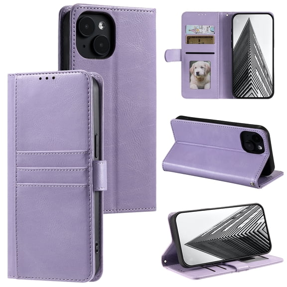 TECH CIRCLE Folio Case for iPhone 14 Plus (6.7") 2022 Phone - Protective Flip Fold Case with Wrist Strap, Built-in Stand & Card Slots Holders, Lightweight Portable Phone Cover, Purple