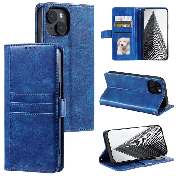 TECH CIRCLE Folio Case for iPhone 14 Pro Max (6.7") 2022 Phone - Protective Flip Fold Case with Wrist Strap, Built-in Stand & Card Slots Holders, Lightweight Portable Phone Cover, Blue