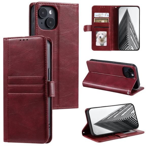 TECH CIRCLE Folio Case for iPhone 14 Pro Max (6.7") 2022 Phone - Protective Flip Fold Case with Wrist Strap, Built-in Stand & Card Slots Holders, Lightweight Portable Phone Cover, Dark Red