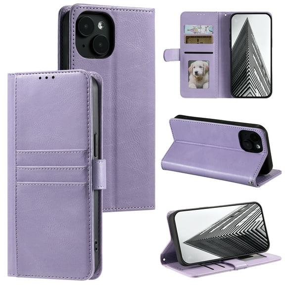 TECH CIRCLE Folio Case for iPhone 15 Plus (6.7") 2023 Phone - Protective Flip Fold Case with Wrist Strap, Built-in Stand & Card Slots Holders, Lightweight Portable Phone Cover, Purple