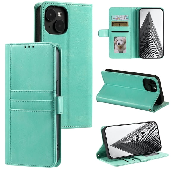 TECH CIRCLE Folio Case for iPhone 15 Pro (6.7") 2023 Phone - Protective Flip Fold Case with Wrist Strap, Built-in Stand & Card Slots Holders, Lightweight Portable Phone Cover, Green