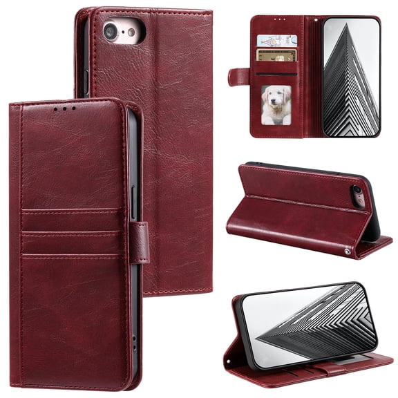 TECH CIRCLE Folio Case for iPhone 6s & iPhone 6 (4.7") 2015 Phone - Protective Flip Fold Case with Wrist Strap, Built-in Stand & Card Slots Holders, Lightweight Portable Phone Cover, Dark Red
